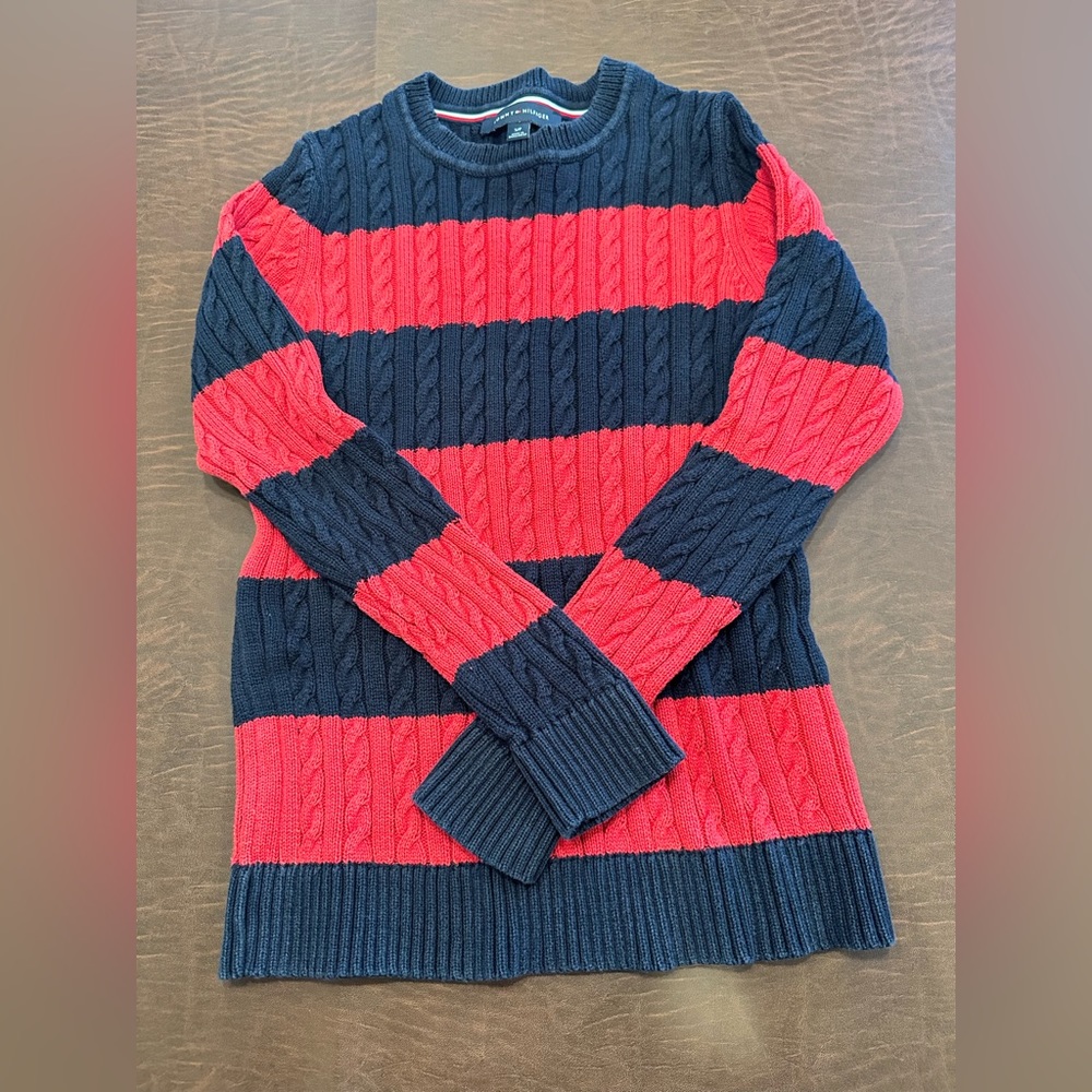 Tommy Hilfiger Blue and Red Sweater